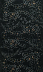A Generously Long Length of Dark Toned Katazome Cotton: Folded Paper and Wisteria