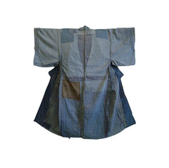 A Beautifully Mended Boro Kimono: Small Checked Indigo