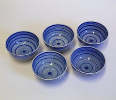 A Set of Five Hand Painted Porcelain Sake Cups: Radiating Circles