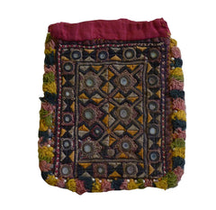 A Small Intensely Decorated Rajasthani Pouch: Mirrors, Pearls, Intricate Stitching
