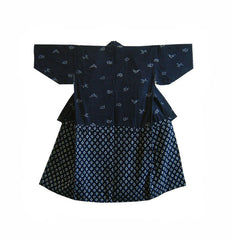 An Unusual Cotton Country Kimono: Katazome Dyeing Over Checked Cotton