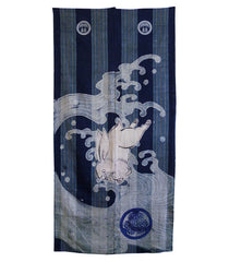 An Unusual and Beautiful "Tsutsugaki Dyed" Panel: Rabbits and Waves on Woven Stripes