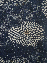 A Length of Katazome Dyed Cotton: Stylized Chrysanthemums