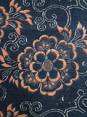 A Small Piece of Beautiful Katazome Dyed Cotton: Vivid Flowers