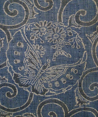 A Length of Indigo Dyed Katazome Boro Cloth: Butterflies and Reversible