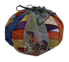 A Small Pieced Drawstring Bag of Crepe Silks: All Botanical Dyes