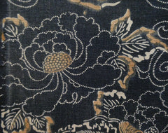 A Length of Indigo Dyed Katazome Cotton: Lion Dogs and Peonies
