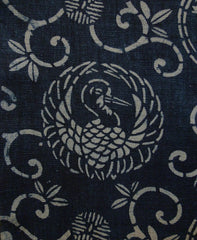 A Length of Katazome Dyed Cotton: Cranes and Tortoises