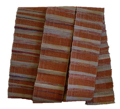A Striped, Rust Colored Sakiori Obi: Rag Woven Kimono Sash