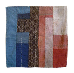 A Rustic Furoshiki or Fukusa with Benibana Fragments: Pieced Small Square