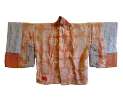 A Meiji Era Safflower Dyed Silk Han Juban: Itajime Dyed
