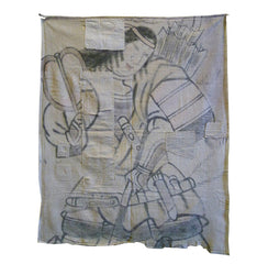 A Boro 19th Century Nobori Bata Fragment: Hand Painted Samurai
