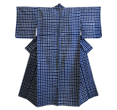 A Hand Stitched Shibori Cotton Yukata: Dense Checks