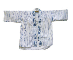 A Cotton Shibori Han Juban: Faded Indigo Dyed Half Under-Kimono