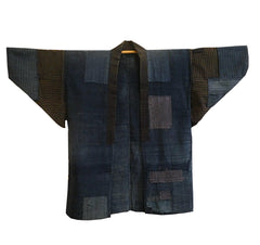 A Beautifully Mended and Indigo Toned Cotton Work Coat: Hand Woven Cotton