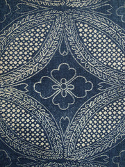 A Length of Indigo Katazome Cotton: Elaborate Interlocking Circles Motif