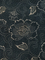 A Generous Length of Grey Blue Indigo Dyed Katazome: Peonies