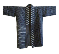A Piece Contructed Indigo Dyed Kasuri Coat: Seemingly Unused