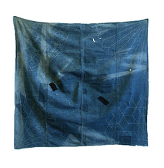 An Unevenly Faded Boro Sashiko Stitched Furoshiki: Indigo Dyed Cotton