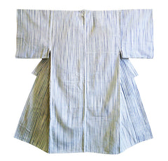 An Arimatsu Shibori Yukata: Pleated Stripes on White Ground
