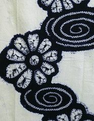 A Length of Indigo Dyed Cotton Shibori: Chrysanthemums and Stylized Stream