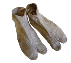 A Pair of Repaired White Cotton Tabi: Boro