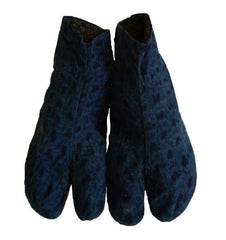 A Pair of Indigo Dyed Miura Shibori Cotton Tabi: Traditional Split-Toe "Socks