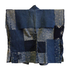 A Beautifully Mended Indigo Dyed Cotton Han Juban: Boro Lady's Undergarment