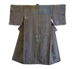 A Brown Checked Boro Kimono: Zanshi Patches