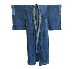 A Hand Plied Hemp or Ramie Child's Boro Kimono: Indigo Dyed