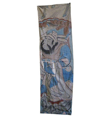 A Boro and Patched Hand Painted Nobori Bata Fragment: Repaired