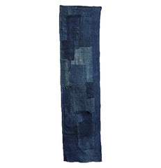 A Superb, Old Indigo Dyed Boro Panel: Hemp Stitching and Hand Spun Cotton