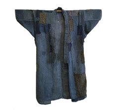 A Beautifully Patched Indigo Dyed Cotton Kimono: Hand Spun Threads