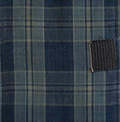 A Length of Indigo Dyed Plaid Cotton: Home Spun Cotton