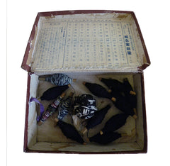 A Box of Tiny Bobbins of Indigo Cotton Yarn: Hand Wound