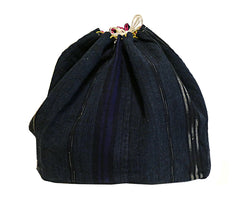 A Drawstring Bag of Re-Purposed Indigo Toned Cotton: Kasuri Elements