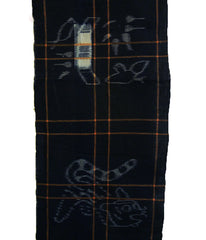 A Length of Indigo Dyed Egasuri: Tiger, Bamboo, Sparrow