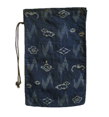 A Fully Lined and Mended Egasuri Cotton Bag: Bats, Fans, Plum Blossoms