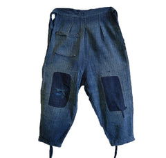 A Pair of Indigo Dyed Cotton Boro Tattsuke: Repaired Work Pants