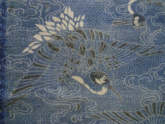 A Length of Katazome Dyed Cotton: Cranes and Clouds