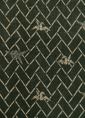A Length of Over Dyed Indigo Katazome: Green Tone and Origami Cranes
