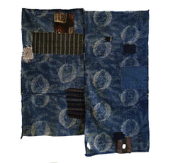 A Katazome Dyed Cotton Boro Textile: Two Hand Stitched Panels