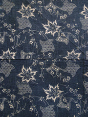 A Length of Indigo Dyed Cotton Katazome: Maple Leaves and Plovers