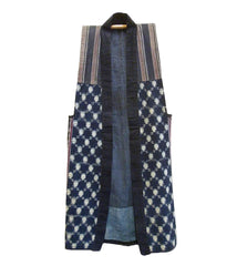 A Hand Stitched Cotton Sodenashi or Work Vest: Fine Sashiko Stitches