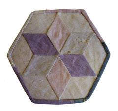 An Antique Hemp Drawstring Bag: Paper Lined and Geometric