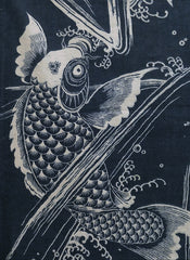 A Length of Indigo Dyed Katazome: Large Scale Carp Jumping a Waterfall
