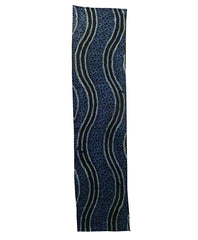 A Length of Indigo Dyed Cotton Shibori: Parallel Curved Verticals