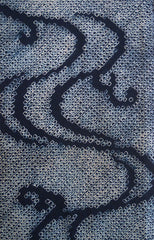 A Length of Indigo Dyed Cotton Shibori: Large Scale Wave Pattern