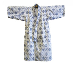 A Repaired Child's Kasuri Kimono: Blue on White