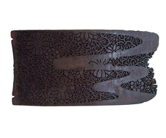 A Burned Hand Carved Itajime Board: Chrysanthemum and Stream